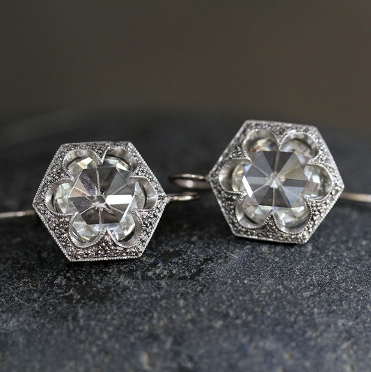 White Rounded Glass Earrings