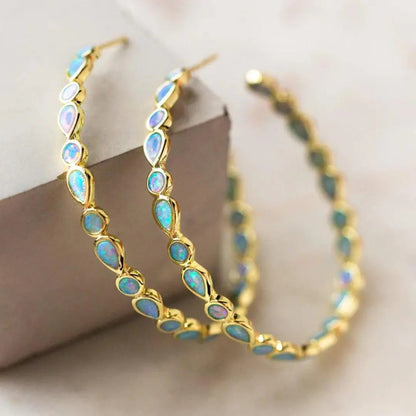 Blue Opal Earrings in Gold