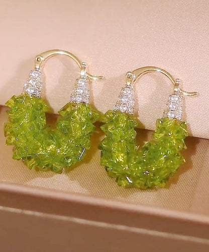 Original Design Green Copper Alloy Zircon Crystal Hoop Earrings