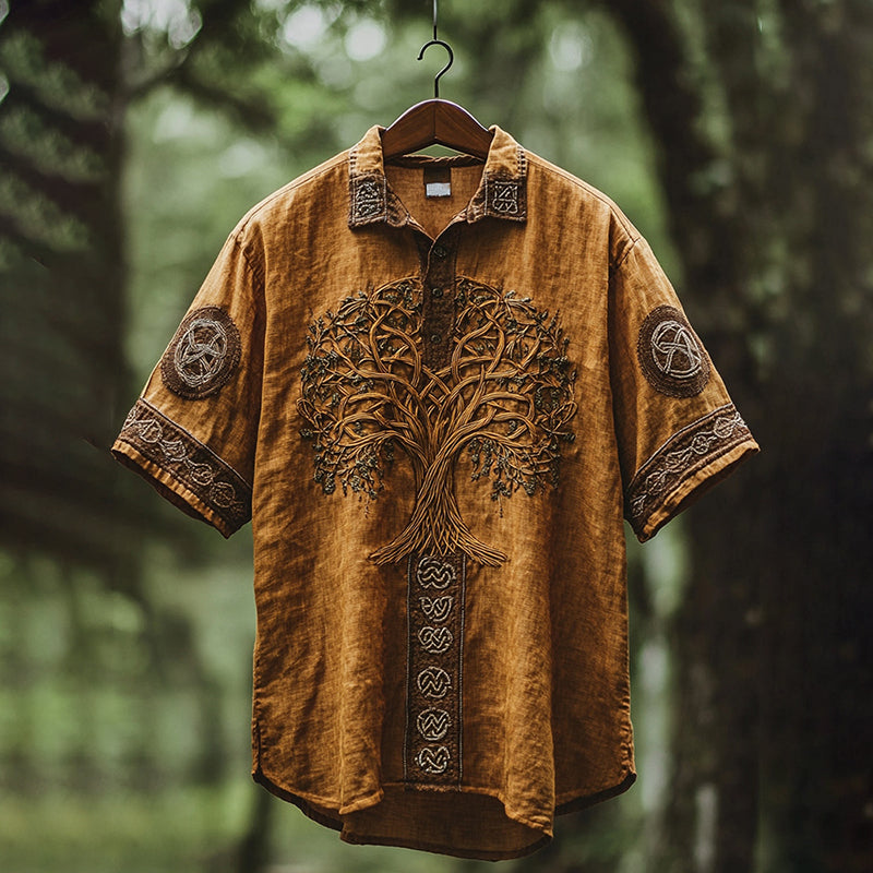 Men's Viking Mythology Tree Of Life  Lapel Shirt elevenforest
