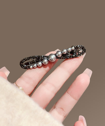 Black Metal Alloy Zircon Pearl Bow Hairpin