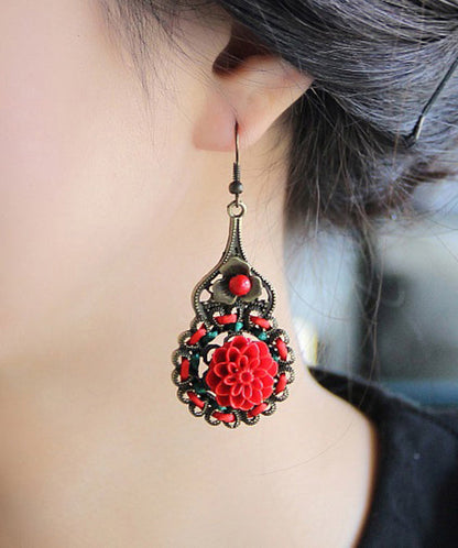 Handmade Red Hollow Out Patchwork Drop Earrings