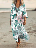 Women's Floral Art Print Pocket Cotton Dresses