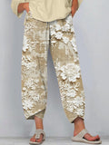 Comstylish Lace Floral Embroidered Linen Blend Pants