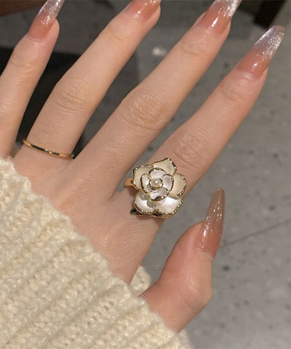 White Overgild 14k Gold Camellia Rings