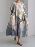 Whale Tail Sea Waves Colorblock Linen Blend Maxi Dress elevenforest