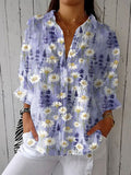 Women's Casual Cotton And Linen Vintage Floral Shirt elevenforest