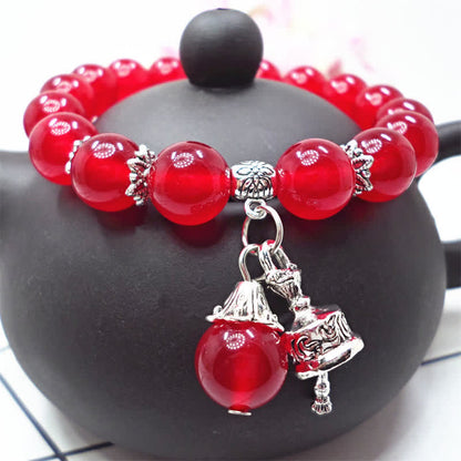 Buddha Stones Crystal Chalcedony Stone Energy Beaded Bell Charm Bracelet