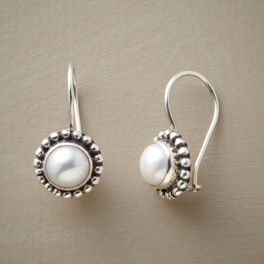 Inlaid Silver Pearl Earrings