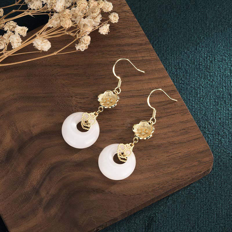 Fengshui White Jade Blessing Drop Earrings