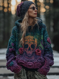 Women's Gradient Color Hooded Long Sweater With Viking Style Tribal Totem elevenforest