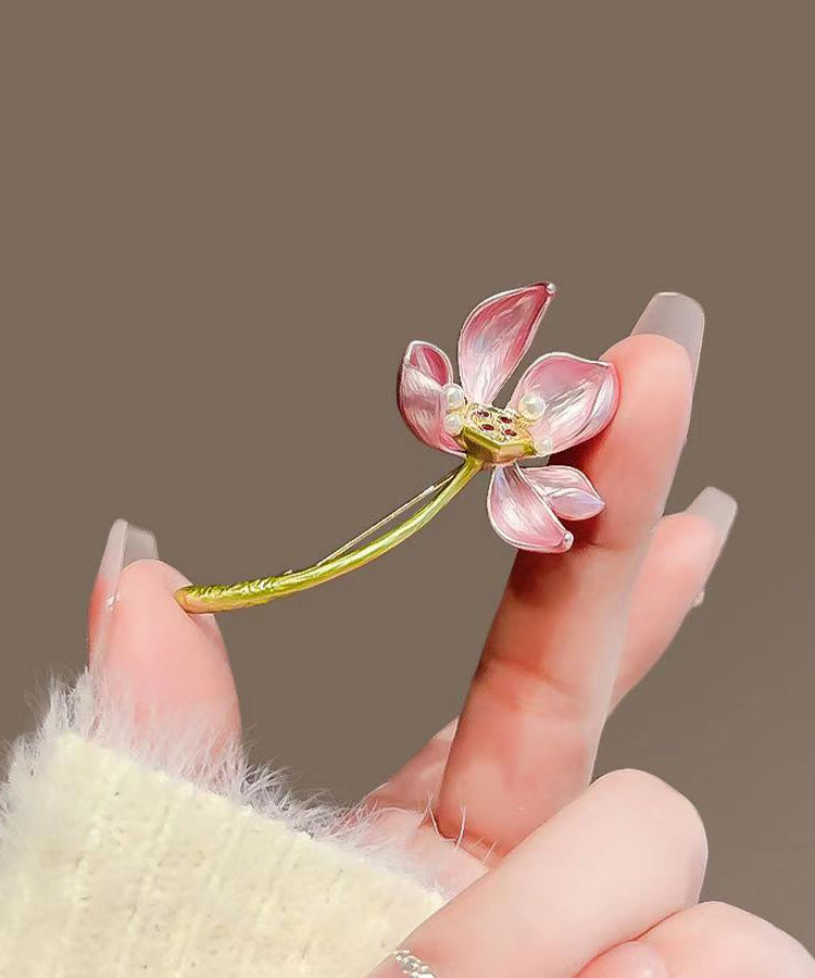 Pink Copper Alloy Pearl Lotus Brooches