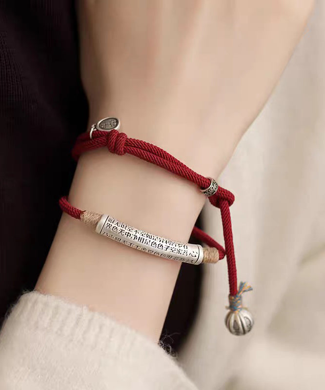 Red Sterling Silver Weave Inlaid Charm Bracelet