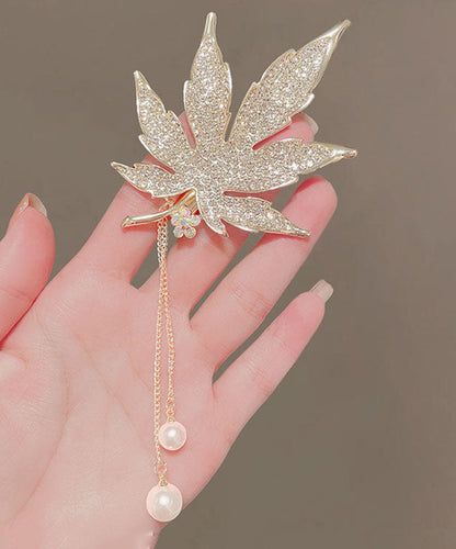 Diy Silk Alloy Zircon Maple Leaves Tassel Hairpin
