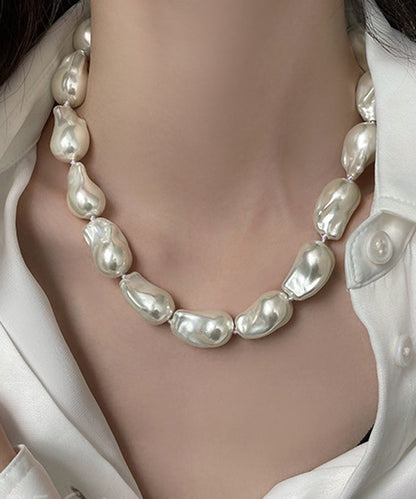 White Alloy Asymmetrical Pearl Gratuated Bead Necklace