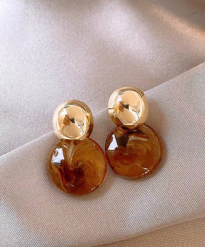 Modern Brown Sterling Silver Alloy Round Crystal Stud Earrings