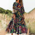 Women's Floral Art Print Cotton Crew Neck Dress