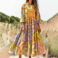 Women's Floral Art Print Cotton Crew Neck Dress