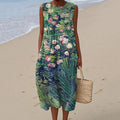Women's Retro Oil Floral Painting Casual Midi Dress elevenforest