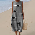 Women's Vintage Black Cats Stripes Art Print Sleeveless Dress elevenforest