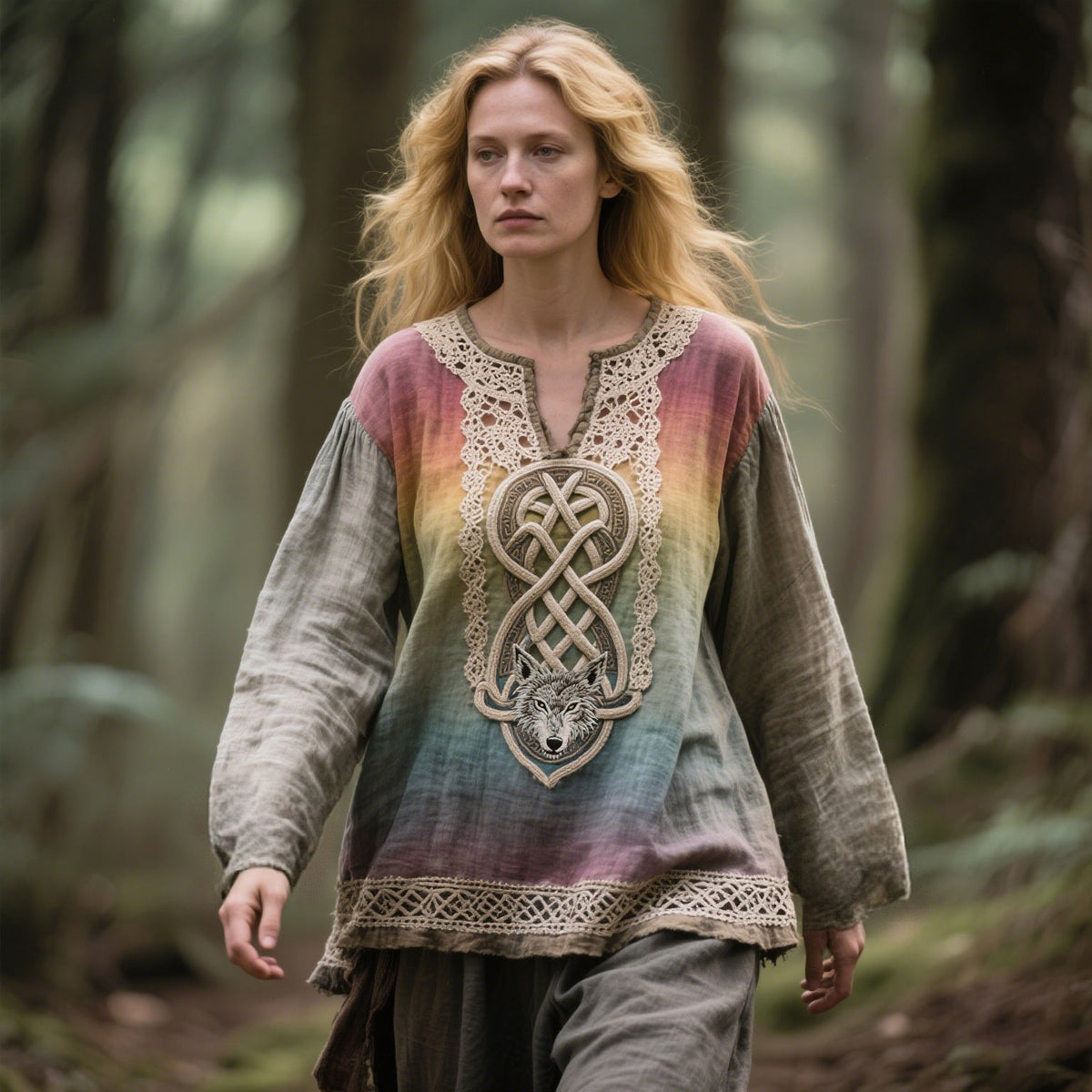 Women's Vintage Viking Wolf Woven Comfort Shirt elevenforest