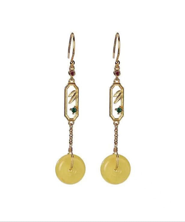 Yellow Sterling Silver Beeswax Amber Ping Buckle Drop Earrings