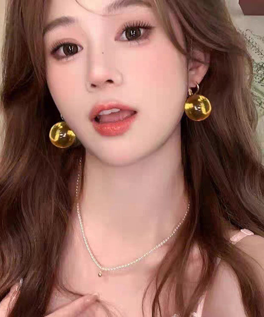 Simple Yellow Acrylic Alloy Spher Hoop Earring