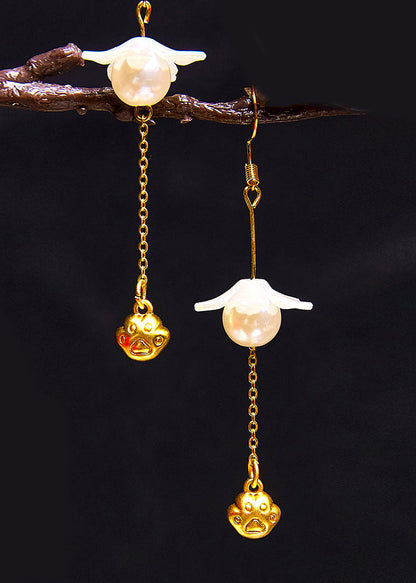 Cat's Paw 14k Gold Pearl Drop Earrings