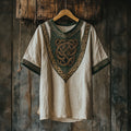 Men's Viking Tribal With Celtic Knotwork Embroidered Linen T-shirt elevenforest