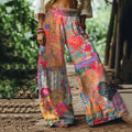 Comstylish Vintage Bohemia Floral Pattern Women's Linen Blend Casual Pants