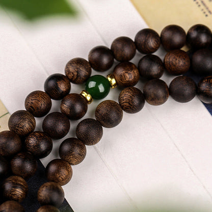 108 Beads Agarwood Cyan Jade Wood Mala Bracelet for Protection