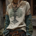 Women's Vintage Viking Celtic Knot Embroidered Art Long Sleeve Linen Shirt elevenforest