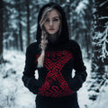 Women's Viking Celtic Text Totem Jacquard Contrast Color Hooded Sweater elevenforest
