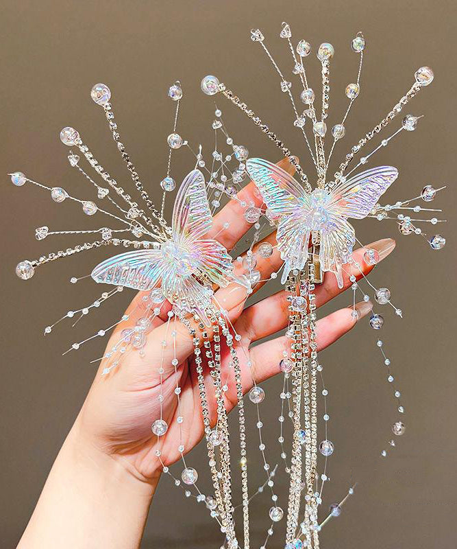 Unique Champagne Acrylic Butterfly Tassel Hairpin
