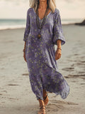Women's Vintage Floral Art Print Pocket Cotton Dress