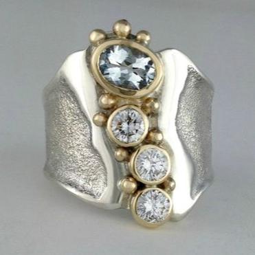 Crystal Open Silver & Gold Ring