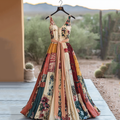 Vintage Floral Patchwork Art Pattern Art Linen Tank Midi Dress elevenforest