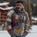 Men's Retro Geometric Color Block Chunky Knit Warm Hooded Sweater elevenforest