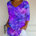 Comstylish Women's Casual Purple Awareness Purple Floral Graphic Print V Neck T-shirt