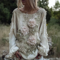 Vintage Pink Flowers Fiber Art Beaded Flowy Linen Tunic elevenforest