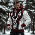 Vintage Viking Raven Rune Knit Jacquard Hooded Sweater elevenforest