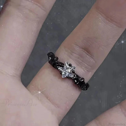 Dark Black Cross Star Ring