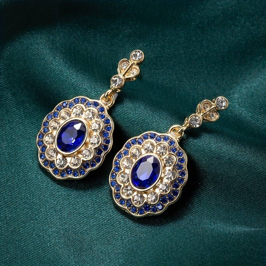 Blue Crystal Mandala Earrings on Gold