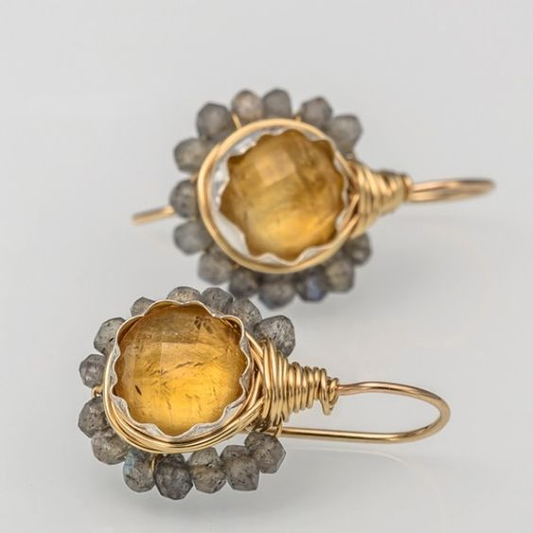 Orange Crystal Gold Earrings