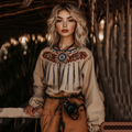 Vintage Tribal Fringe Linen Crew Neck Shirt elevenforest