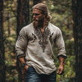 Vintage Viking Celtic Mythology Linen Blend Loose V-neck Shirt elevenforest