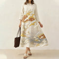 Japanese Retro Floral With Crane Print Art Comfy Maxi Dress elevenforest