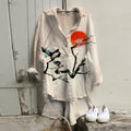 Vintage Japanese Art Cotton Linen Button V Neck Casual Shirt elevenforest