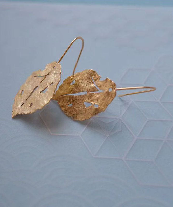 Gold Copper Overgild Maple Leaf Drop Earrings