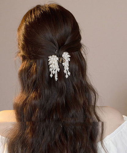 White Acrylic Alloy Pearl Tassel Hairpin